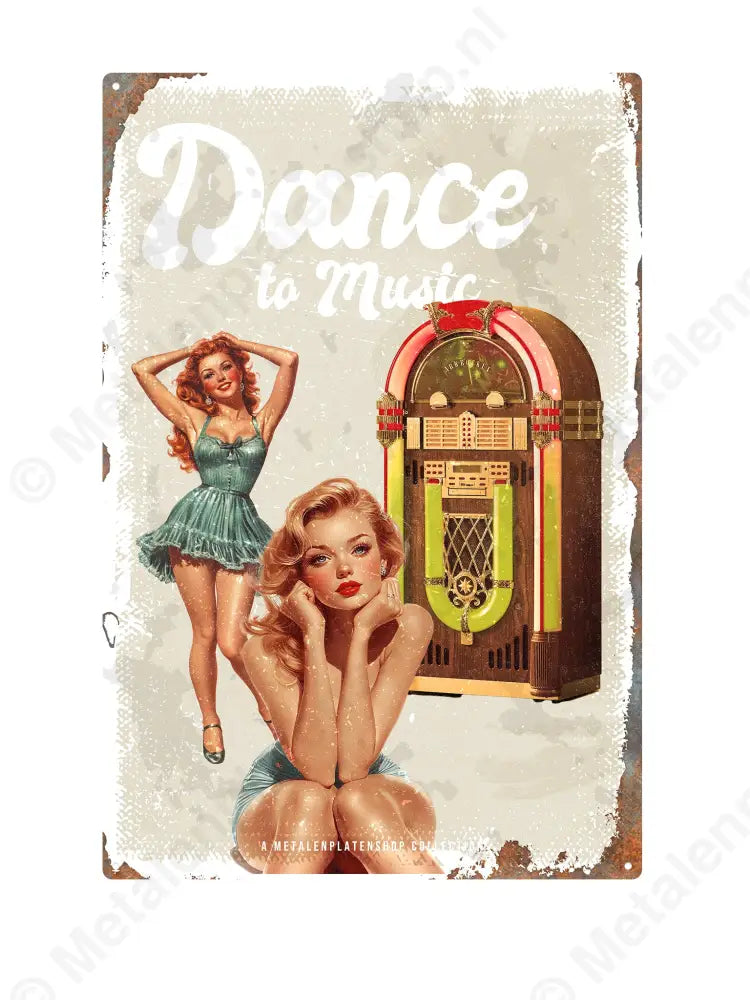 Dance to Music - Pin-Up - MPS Collection Wit Metaalbord